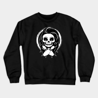 Female Bowler Skull and Bowling Pins White Logo Crewneck Sweatshirt